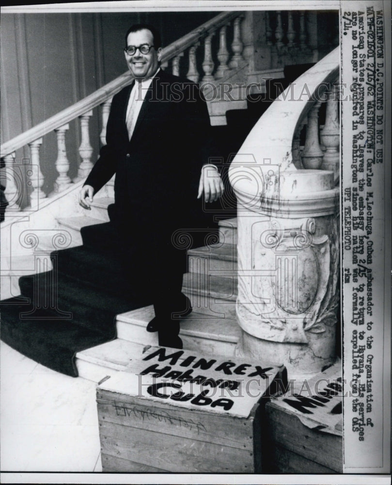 1962 Press Photo Carlos M Lechuga,Cuban Amb. to US - Historic Images