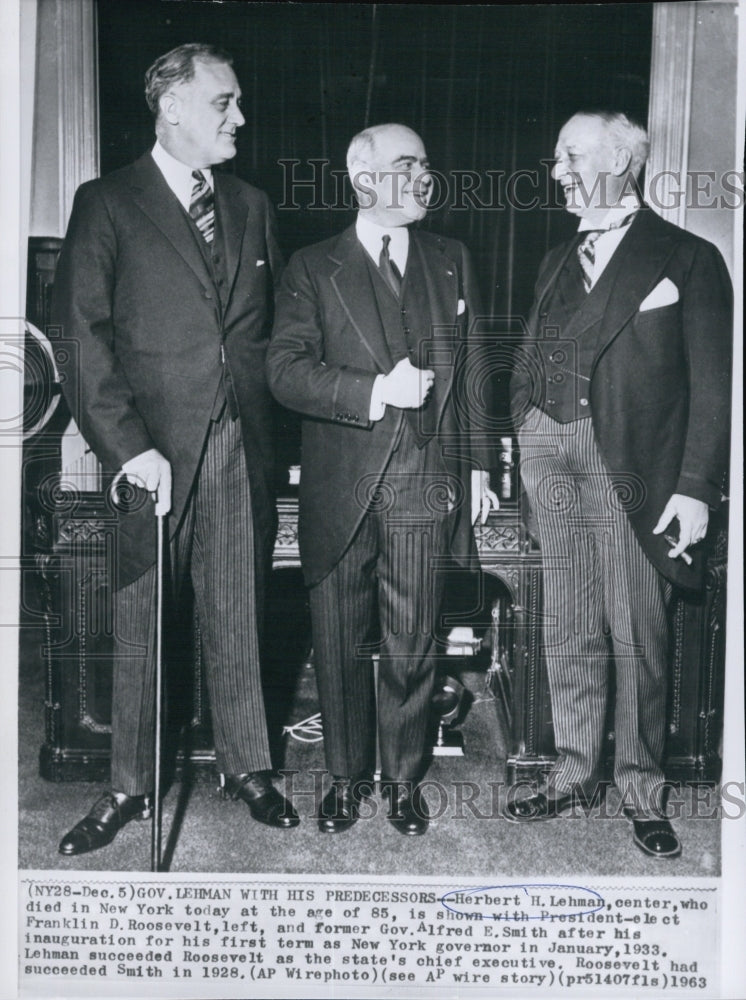 1963 Press Photo Herbert H. Lehman and President-Elect Franklin Roosevelt - Historic Images