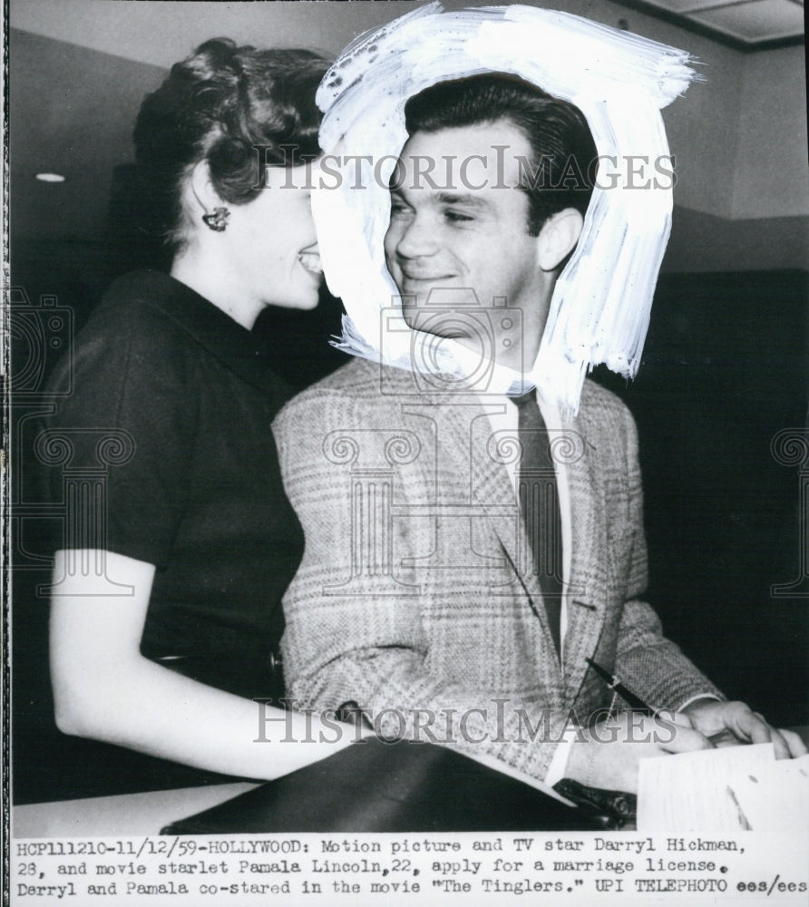1959 Press Photo Darryl Hickman and Pamela Lincoln apply for a marriage license - Historic Images