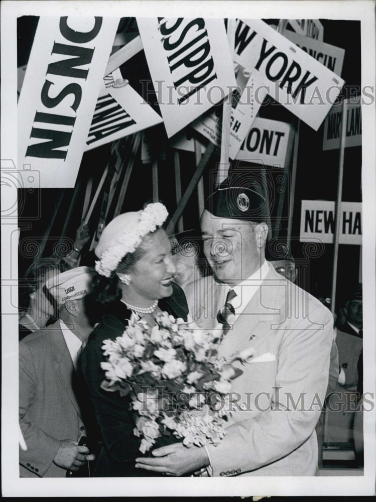 1952 Louis K. Gough and his wife hug after Gough was elected - Historic Images