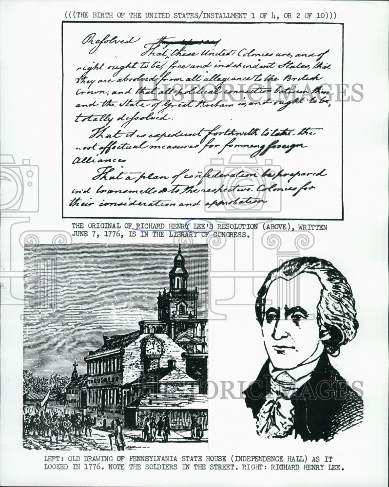 1975 Drawings of Pennsylvania State House in 1776 & Richard Henry Le - Historic Images