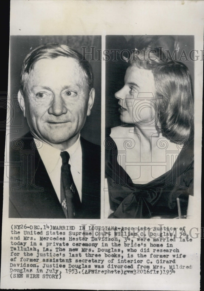 1953 Press Photo US Judge William O Douglas and bride Mercedes Hester Davidson - Historic Images