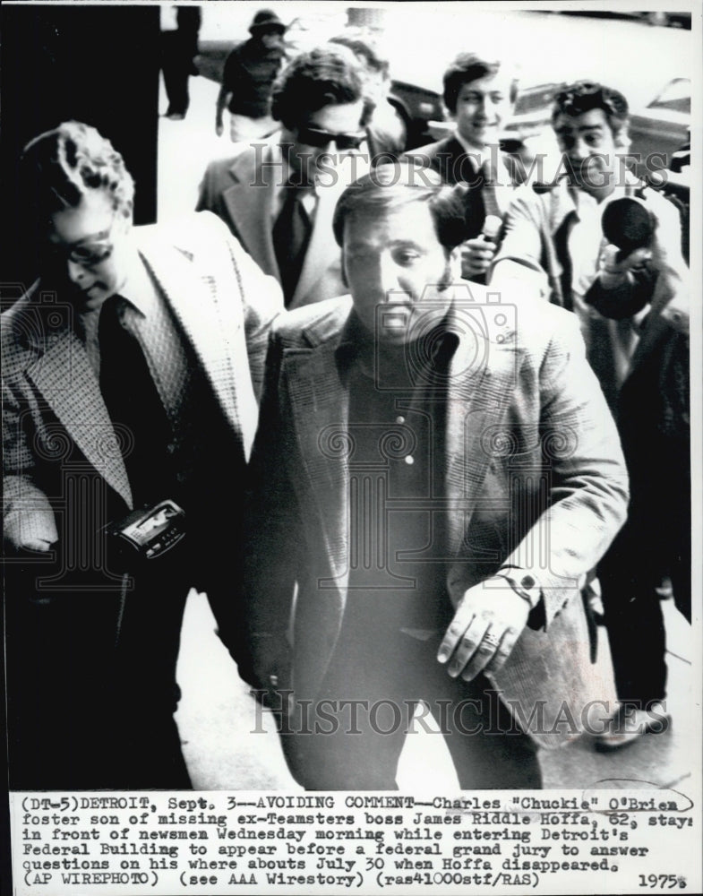 1975 Press Photo Charles "Chuckie" O'Brien, foster son of missing James Hoffa - Historic Images