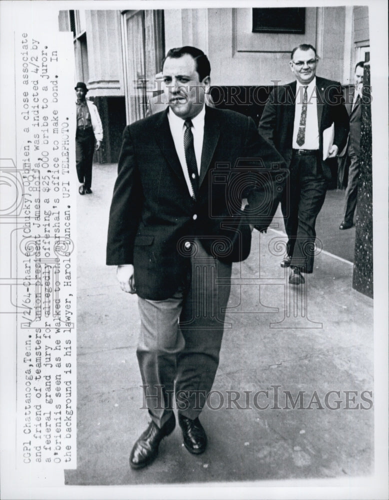 1964 Press Photo Charles &quot;Chuckie&quot; O&#39;Brien was indicted for offering a bribe - Historic Images