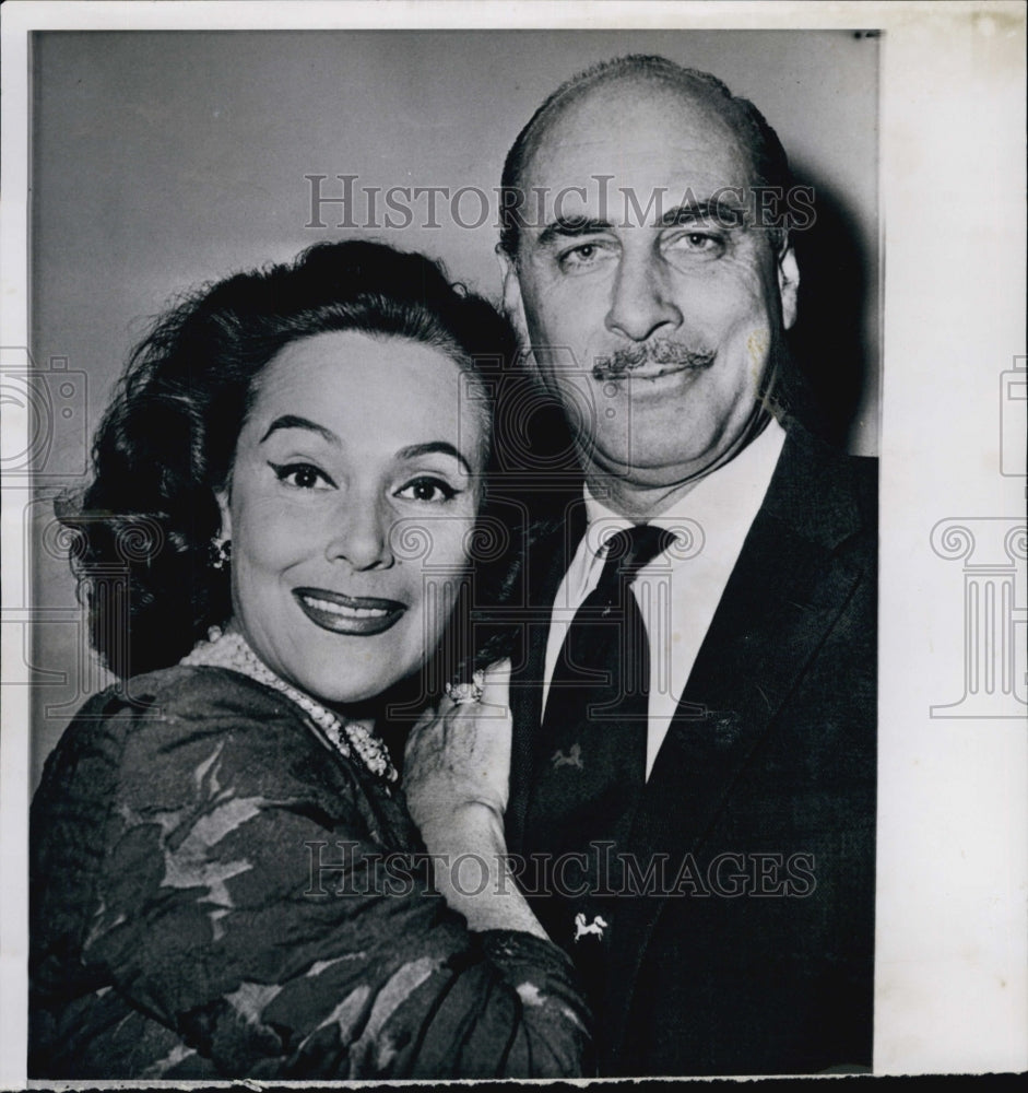 1959 Press Photo Actress Delores Del Rio and her husband Lewis Riley Jr - Historic Images