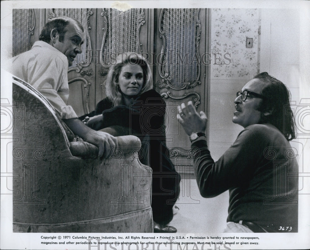 1971 Press Photo Sean Connery and Dyan Cannon with Director Sidney Lumet. - Historic Images