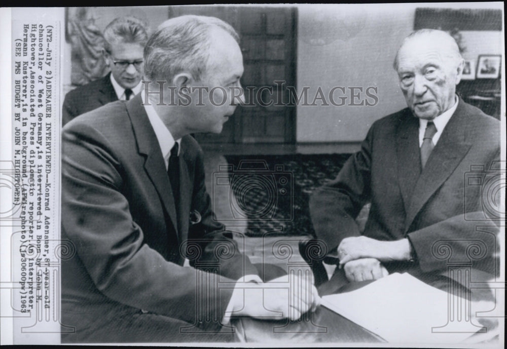 1963 Press Photo Chancellor of West Germany Konrad Adenauer &amp; Herman Kusterer - Historic Images