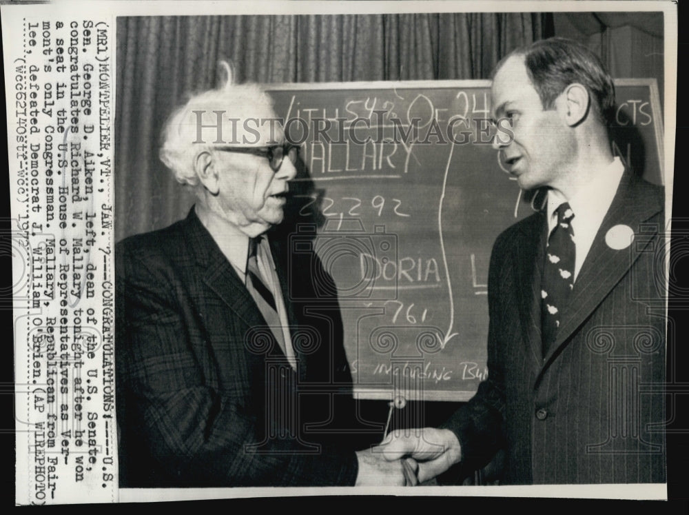 1972 Press Photo George Aiken and Richard Mallary U.S. House of Representatives - Historic Images