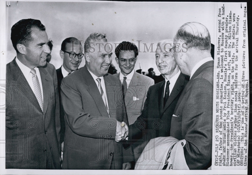 1959 Press Photo Adm. Hyman Rickover, Frol Kozlov, VP Nixon, Dr. M. Eisenhower - Historic Images