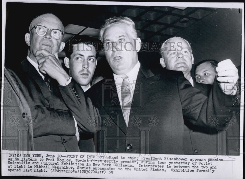 1959 Press Photo President Eisenhower &amp; russian Frol Kozlov - Historic Images