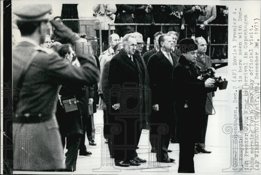 1971 Press Photo Soviet Premier A. N. Kosygin and Danish Premier J. O. Krag - Historic Images