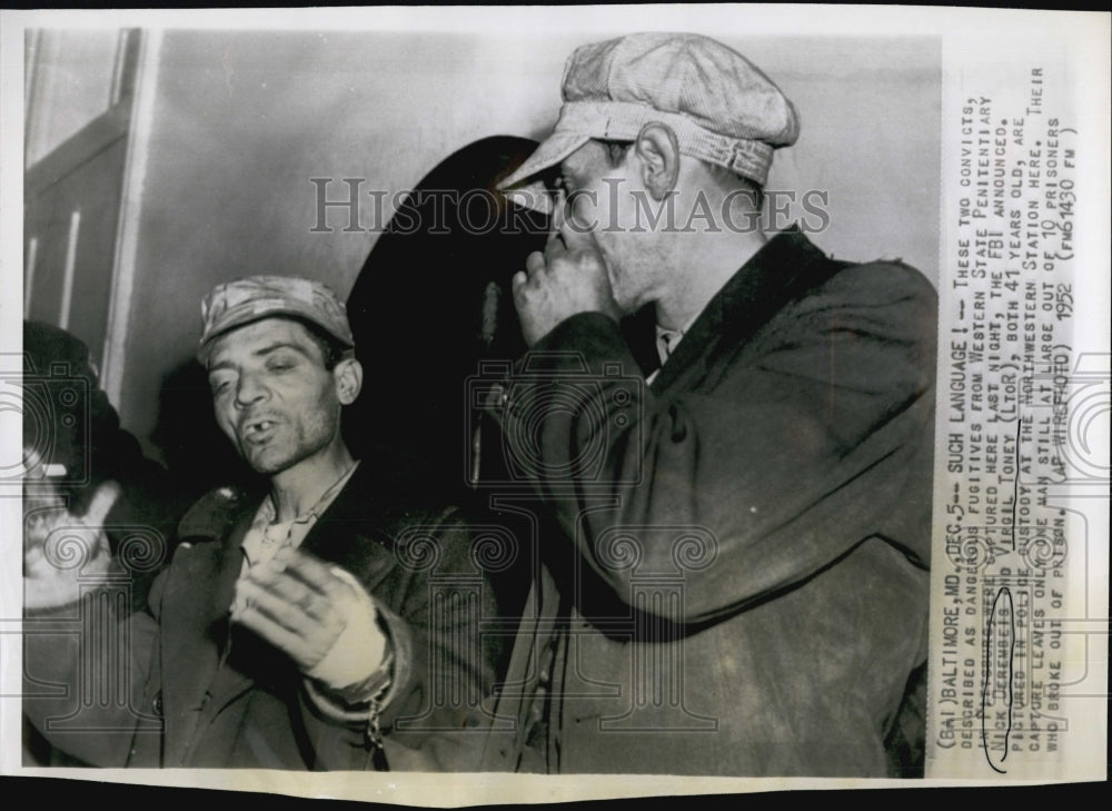 1952 Press Photo Convicts Nick Derembeis & Virgil Toney - Historic Images