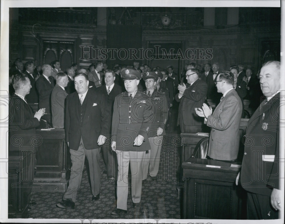 1952 Press Photo Mass. politicians & Gov Paul Dever & Maj Gen J Harrison - Historic Images