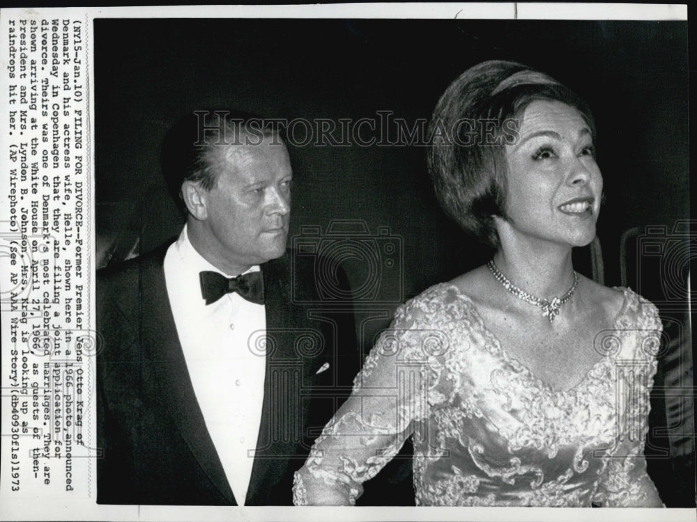 1966 Press Photo Danish Prime Minister Jens Otto Krag and wife, Helle - Historic Images