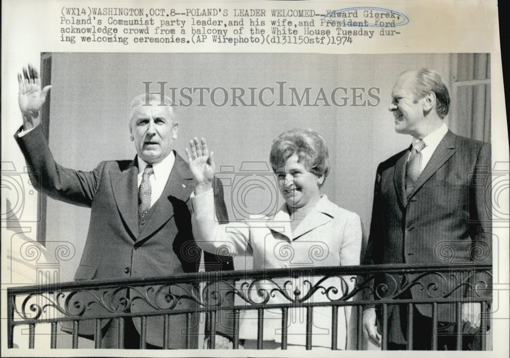 1974 Press Photo Poland&#39;s Communist Party leader Edward Gierek wife Pres Ford - Historic Images