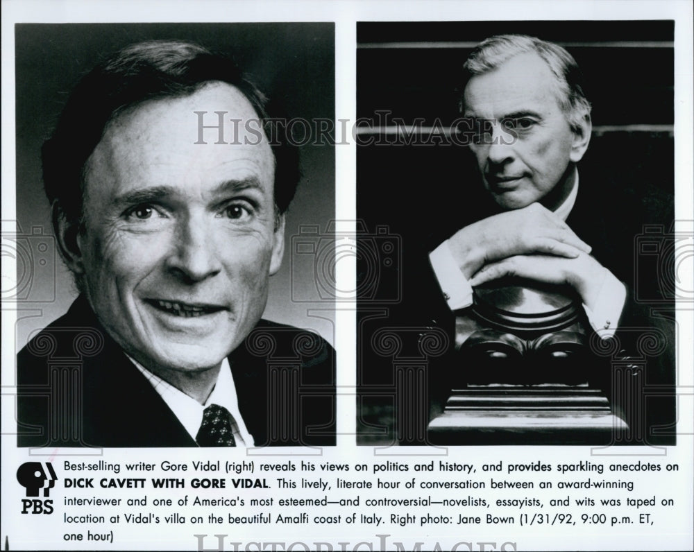 1992 Press Photo Dick Cavett and Gore Vidal - Historic Images