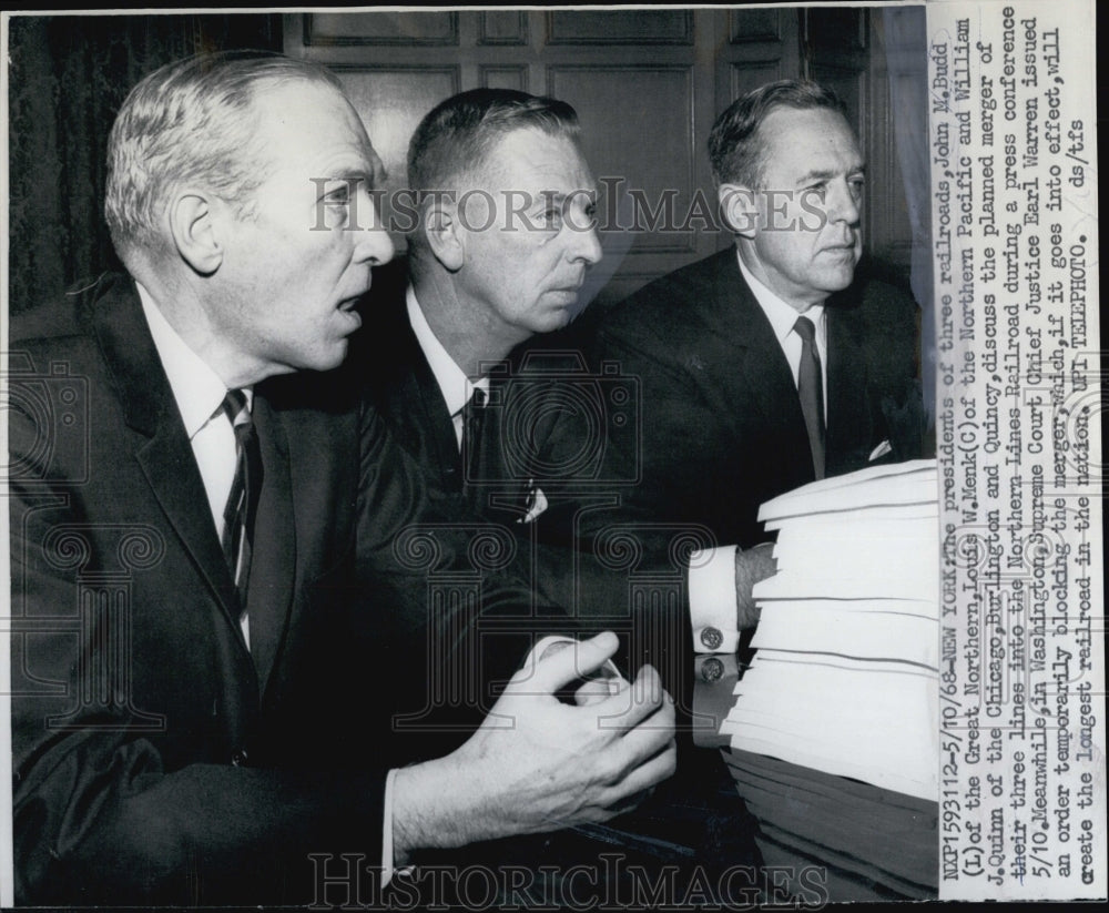 1968 Press Photo RR Presidents J Budd,Louis menk and William Quinn - Historic Images