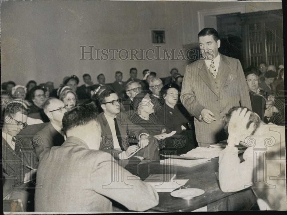 1952 Press Photo Rep. James Burke of Hyde Park speaking at hearing - Historic Images