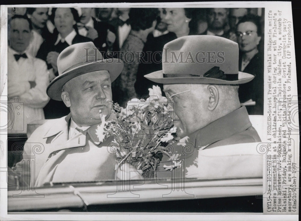 1957 Press Photo Soviet Premier Nikolai Bulganin and Finland Prime Minister - Historic Images