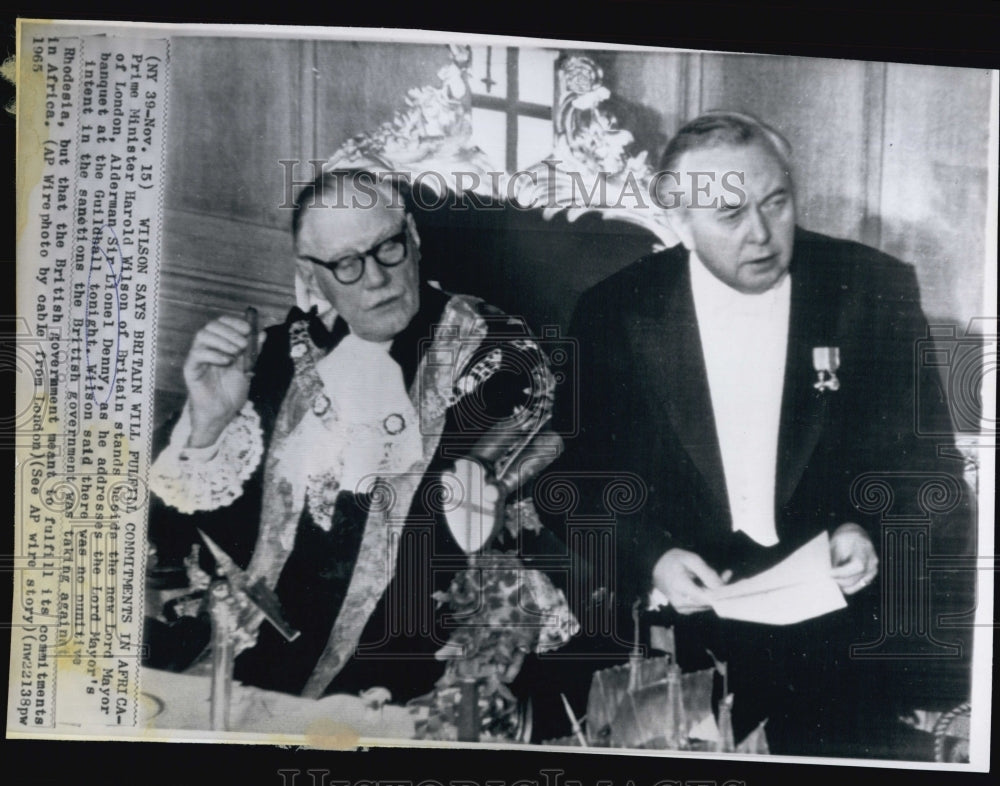 1965 Press Photo British PM Harold Wilson &amp; Sir Lionel Denny - Historic Images