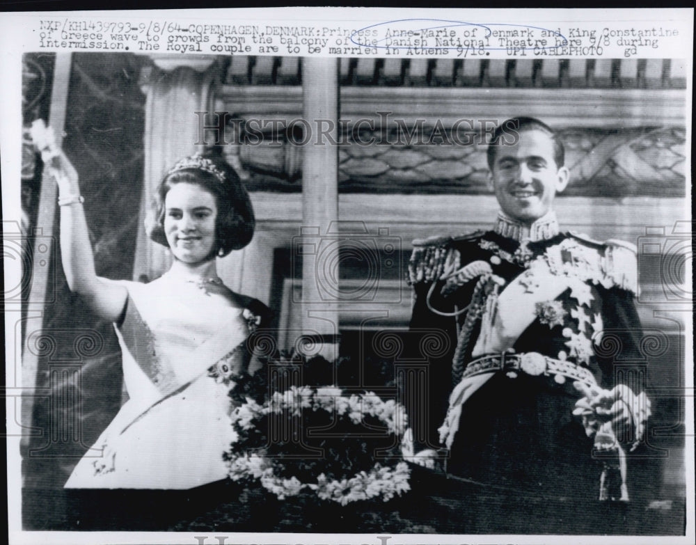 1964 Press Photo Princess Anne-Marie of Denmark and King Constantine of Greece - Historic Images