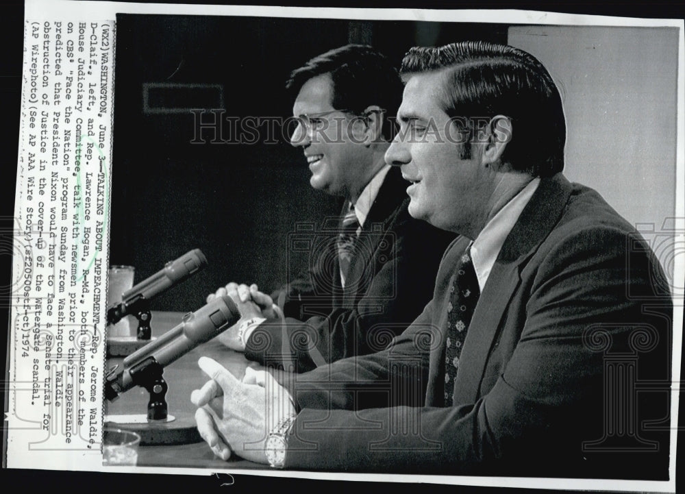 1974 Press Photo Rep Jerome Waldie D calif &amp; Rep L Hogan R MD - Historic Images