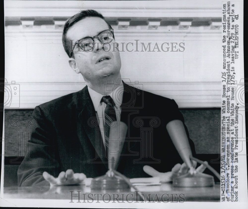 1964 Press Photo The White House announced the resignation of Theodore Sorensen - Historic Images