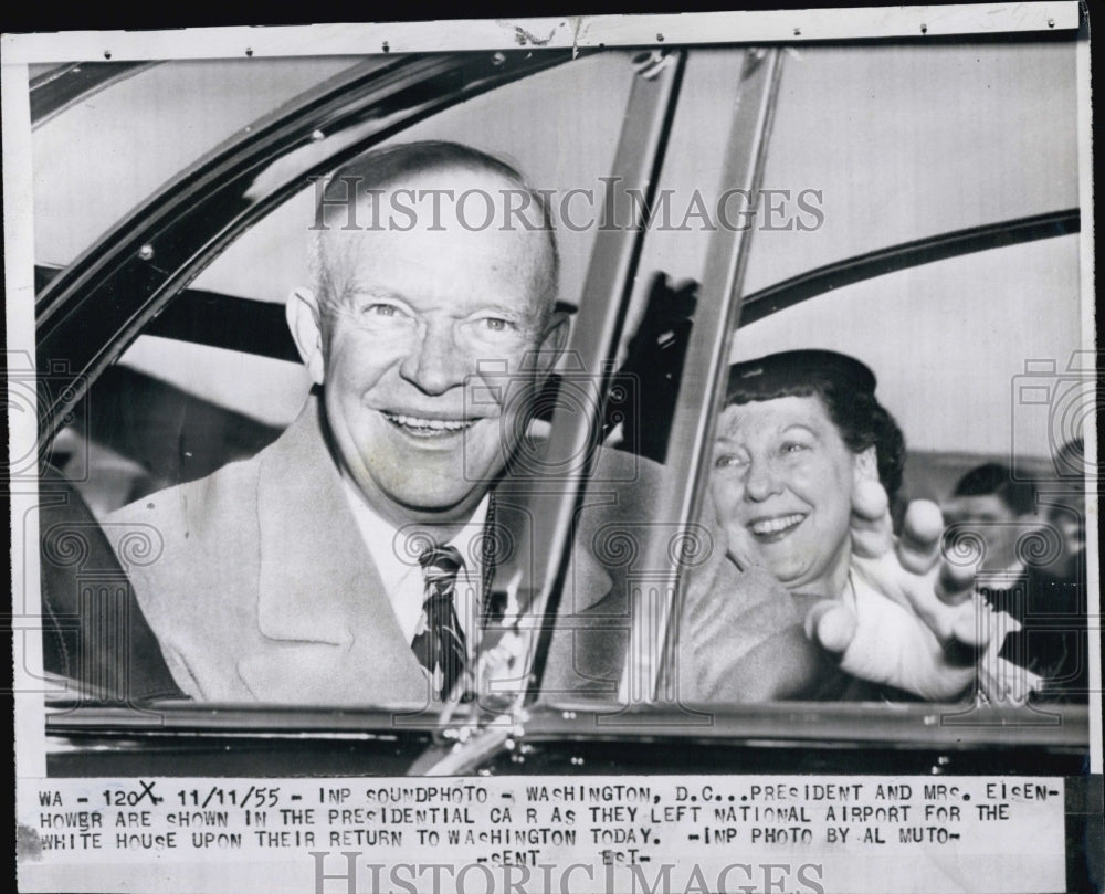 1955 Press Photo President Dwight Eisenhower &amp; Mrs Eisenhower - Historic Images