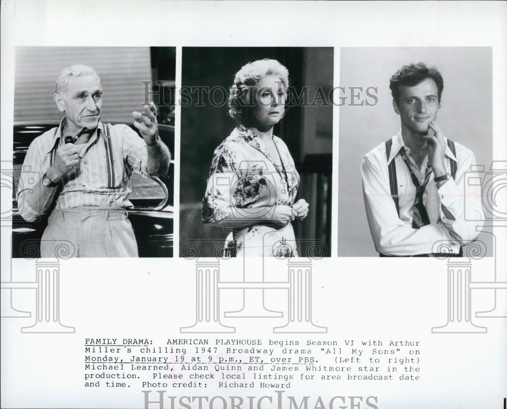 2001 Press Photo Michael Learned,Aidan Quinn &amp; james Whitmore in &quot;All My Sons&quot; - Historic Images