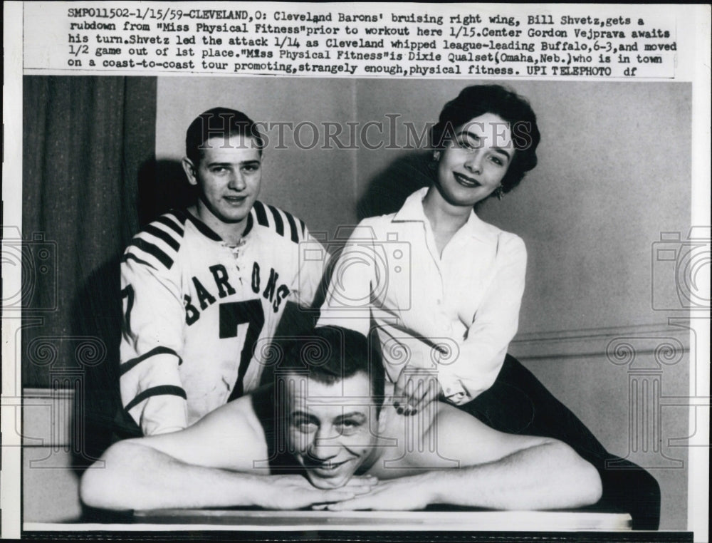 1959 Press Photo Dixie Qualset Miss Physical Fitness Cleveland Barons - Historic Images