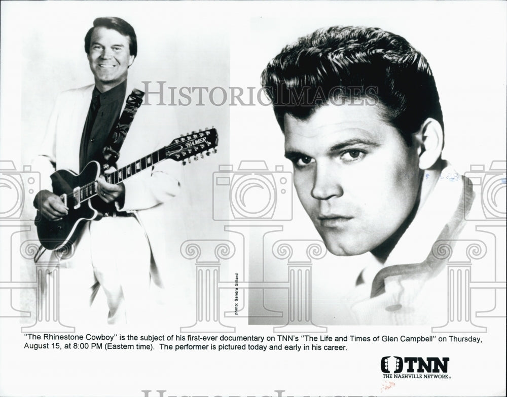 Press Photo Singing star Glen Campbell now and as young man - Historic Images