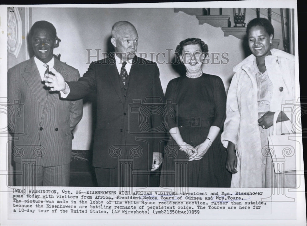 1959 Press Photo Pres &amp; Mrs Eisenhower &amp; Pres S Toure of Guniea &amp; wife - Historic Images