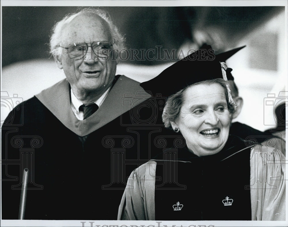 1997 Press Photo Madeline Albright &amp; Arthur Miller at Harvard - Historic Images