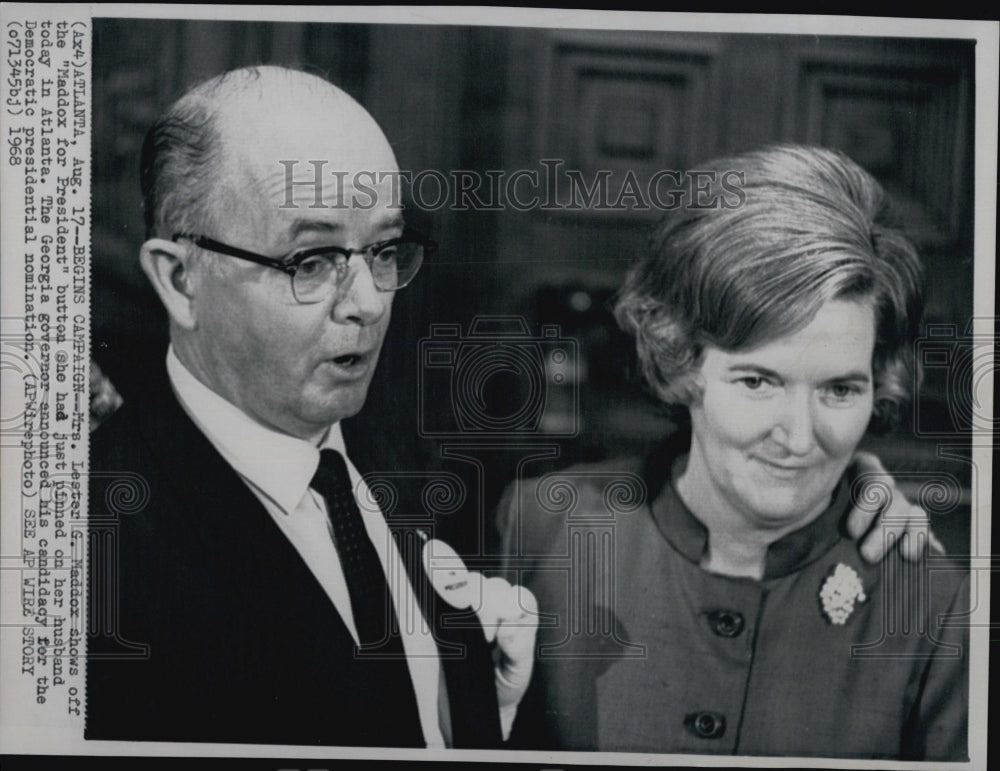 1968 Press Photo Ga Gov Lester maddox and his wife - Historic Images