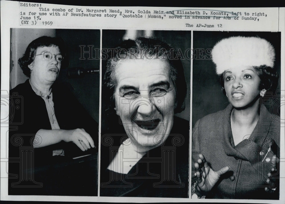 1969 Press Photo Dr Margaret Mead Golda Meir Elizabeth Koontz QUOTABLE WOMEN - Historic Images