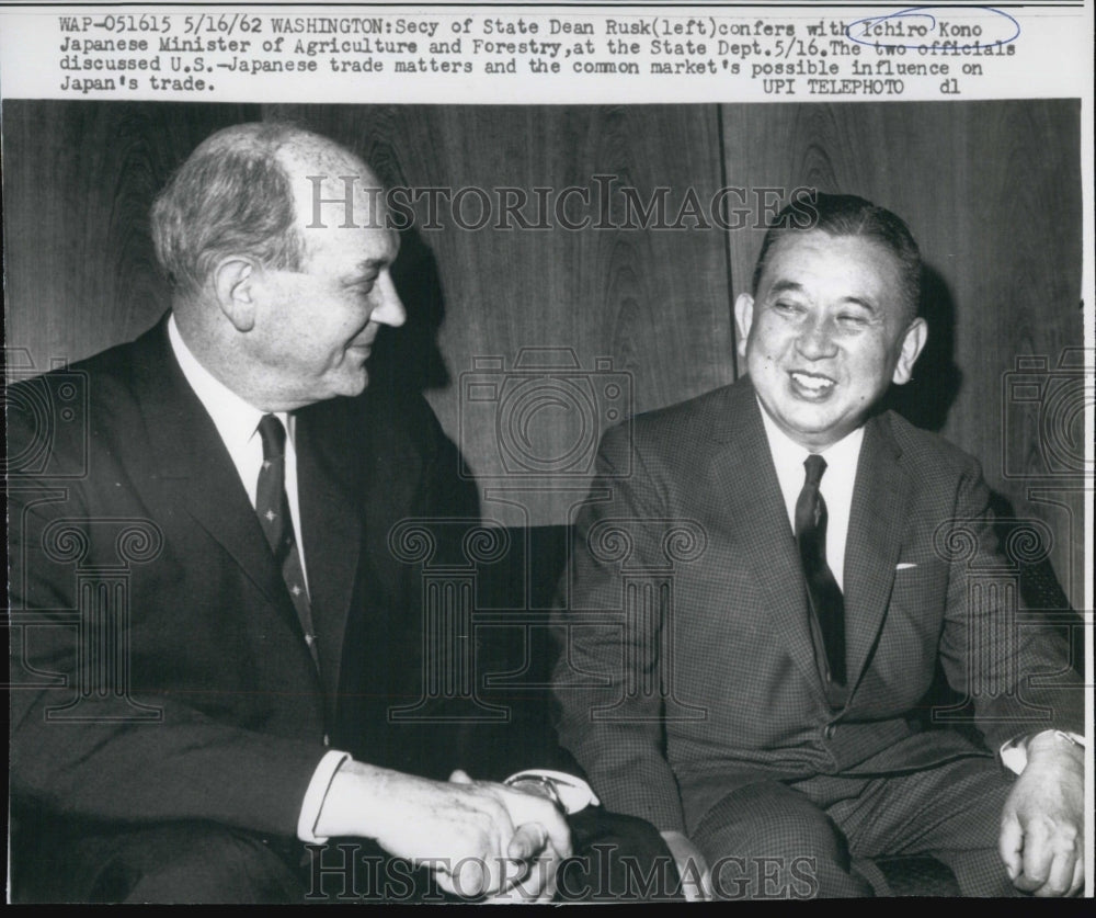 1962 Press Photo Sec of State dean Rusk & Japan's Ichiro Kono - Historic Images