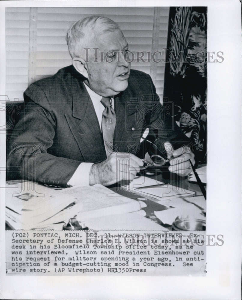 1958 Press Photo Ex Sec of Defense Charles E Wilson - Historic Images