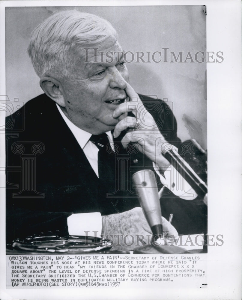 1957 Press Photo Secretary of Defense Charles Wilson News Conference - Historic Images