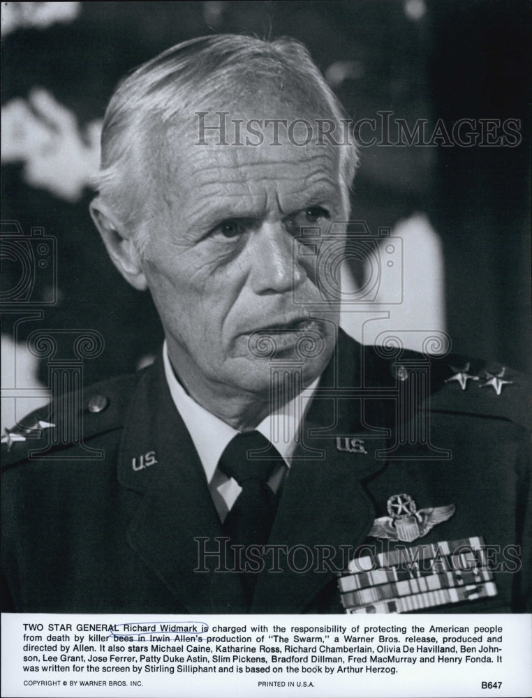 1978 Press Photo Actor Richard Widmark The Swarm Warner Bros. Film - Historic Images