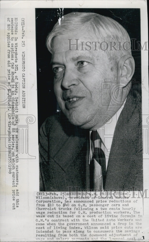 1949 Press Photo C. E. Wilson, Pres. of General Motors Corporation - Historic Images