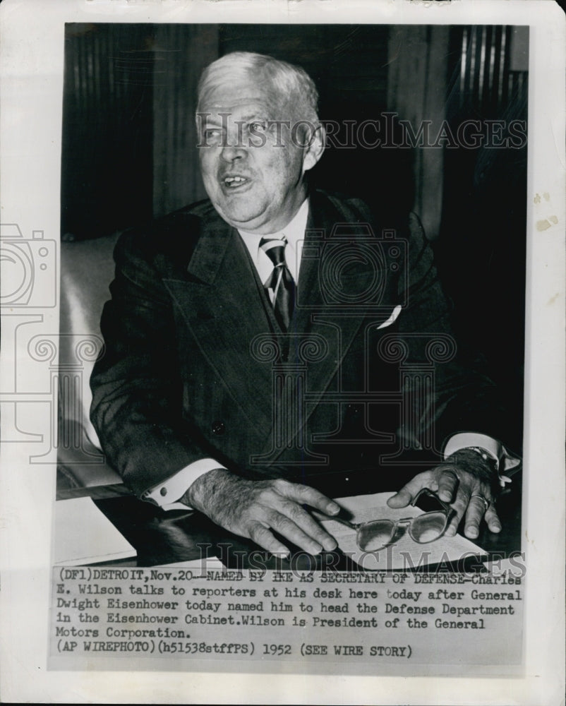 1952 Press Photo Defense Secretary Charles E. Wilson - Historic Images