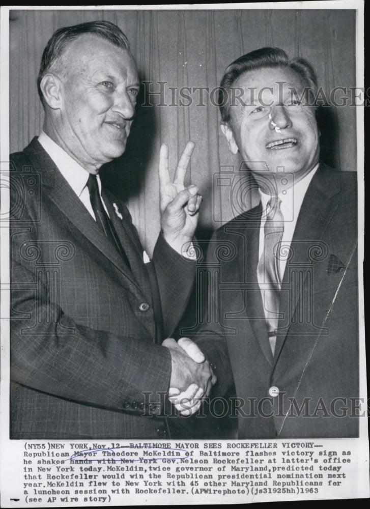 1963 Press Photo Mayor Theodore McKeldin Baltimore NewYorkGov Nelson Rockefeller - Historic Images