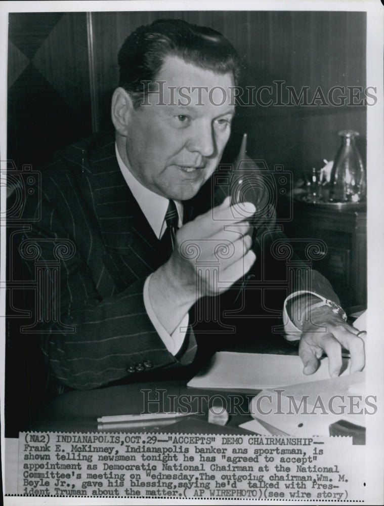 1951 Press Photo Frank McKinney Accepts Appointment As DNC Chairman - Historic Images