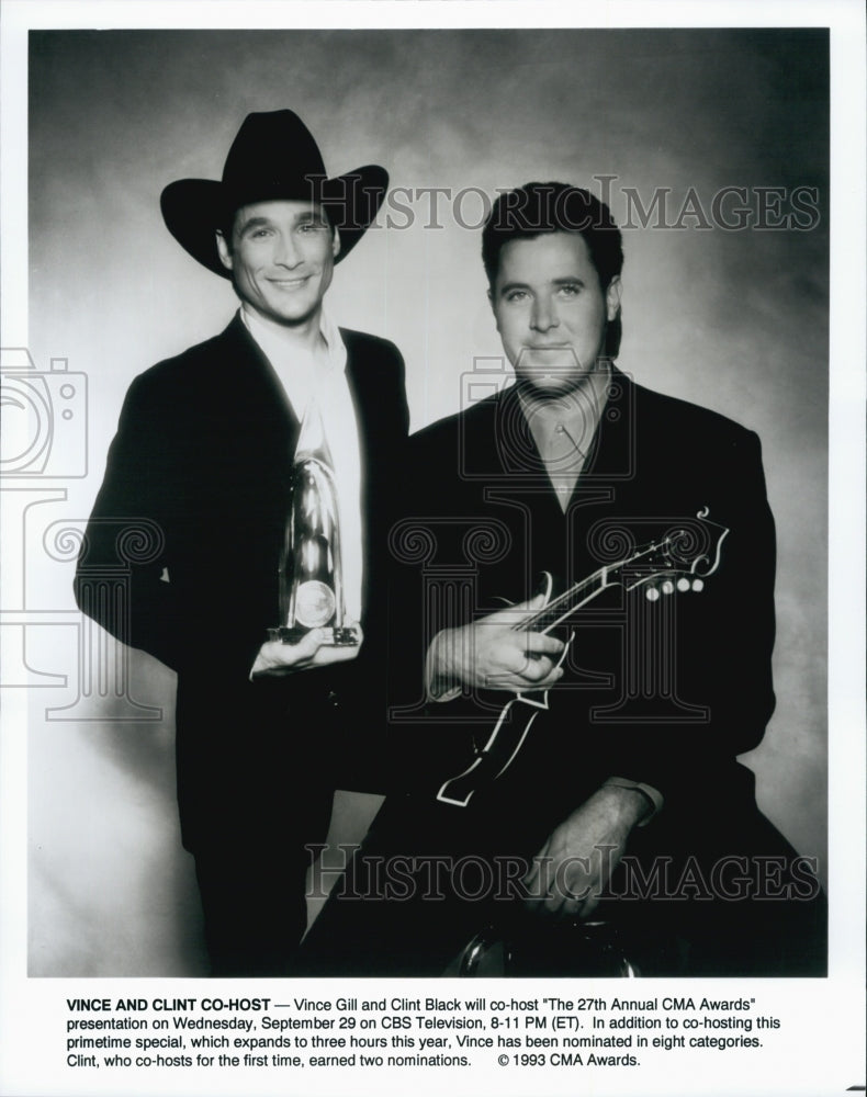 1993 Press Photo Vince Gill Clint Black 27TH ANNUAL CMA AWARDS Hosts - Historic Images