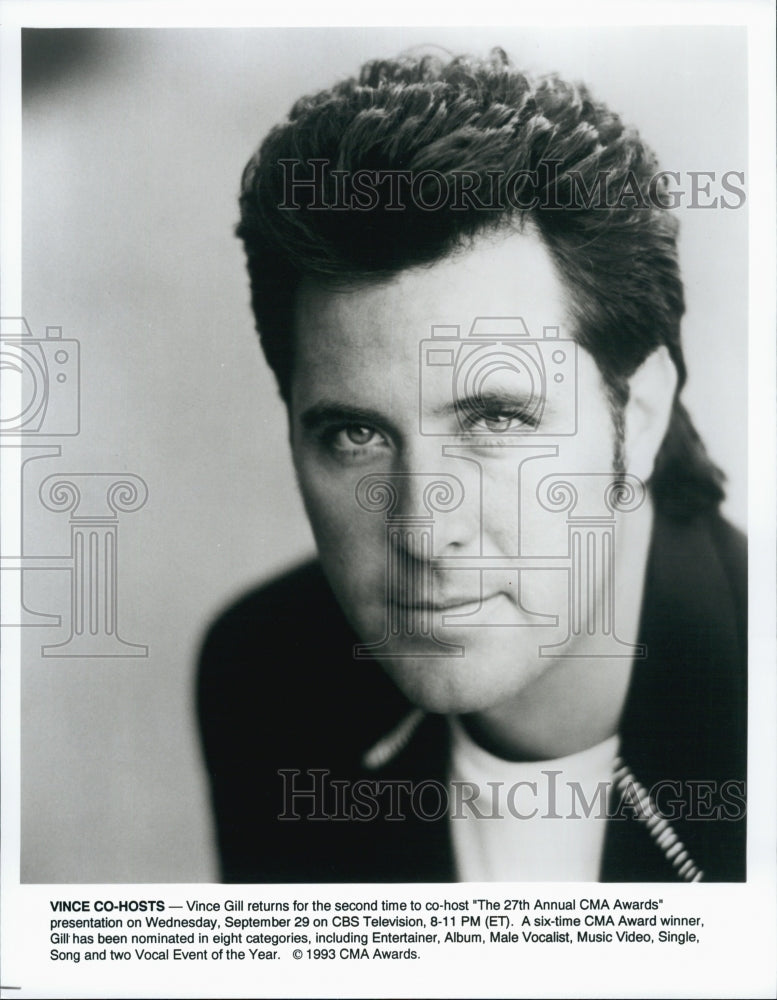 1993 Press Photo Vince Gill 27TH ANNUAL CMA AWARDS Host - Historic Images