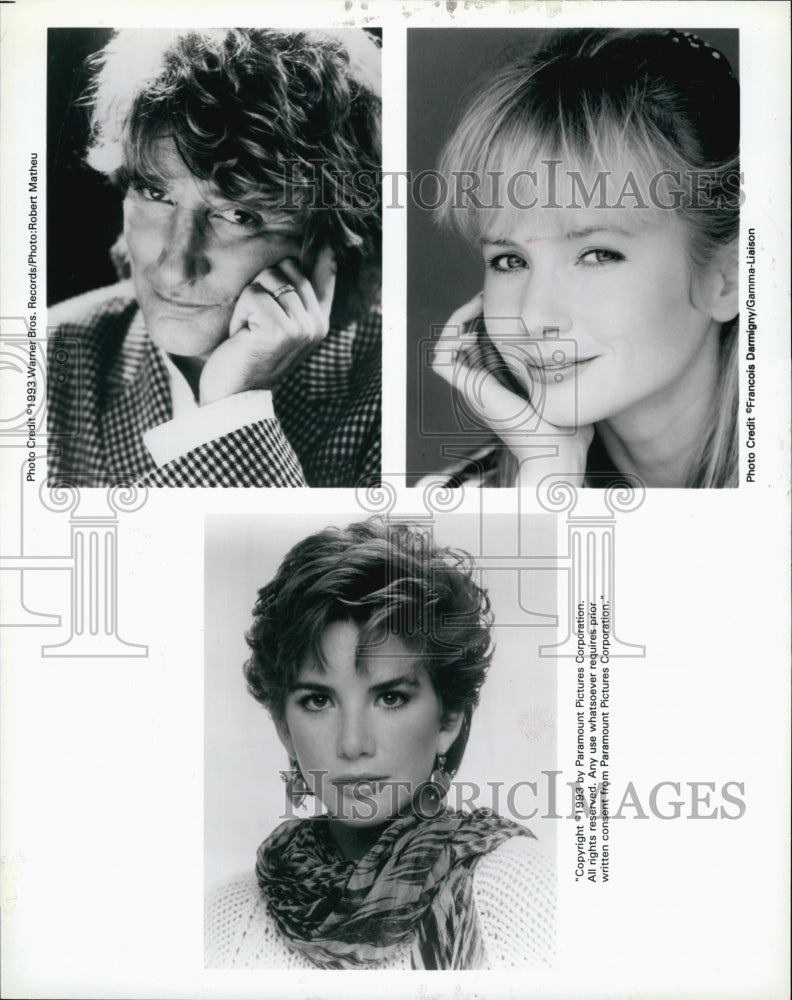 1993 Press Photo Singer Rod Stewart, Melissa Gilbert &amp; Rebecca DeMornay - Historic Images