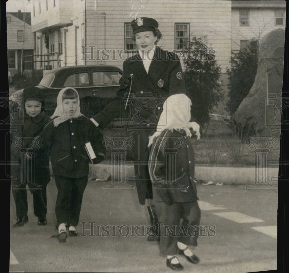 1953 Mrs. Dorothy Garrity, traffic duty at school crossings-Historic Images