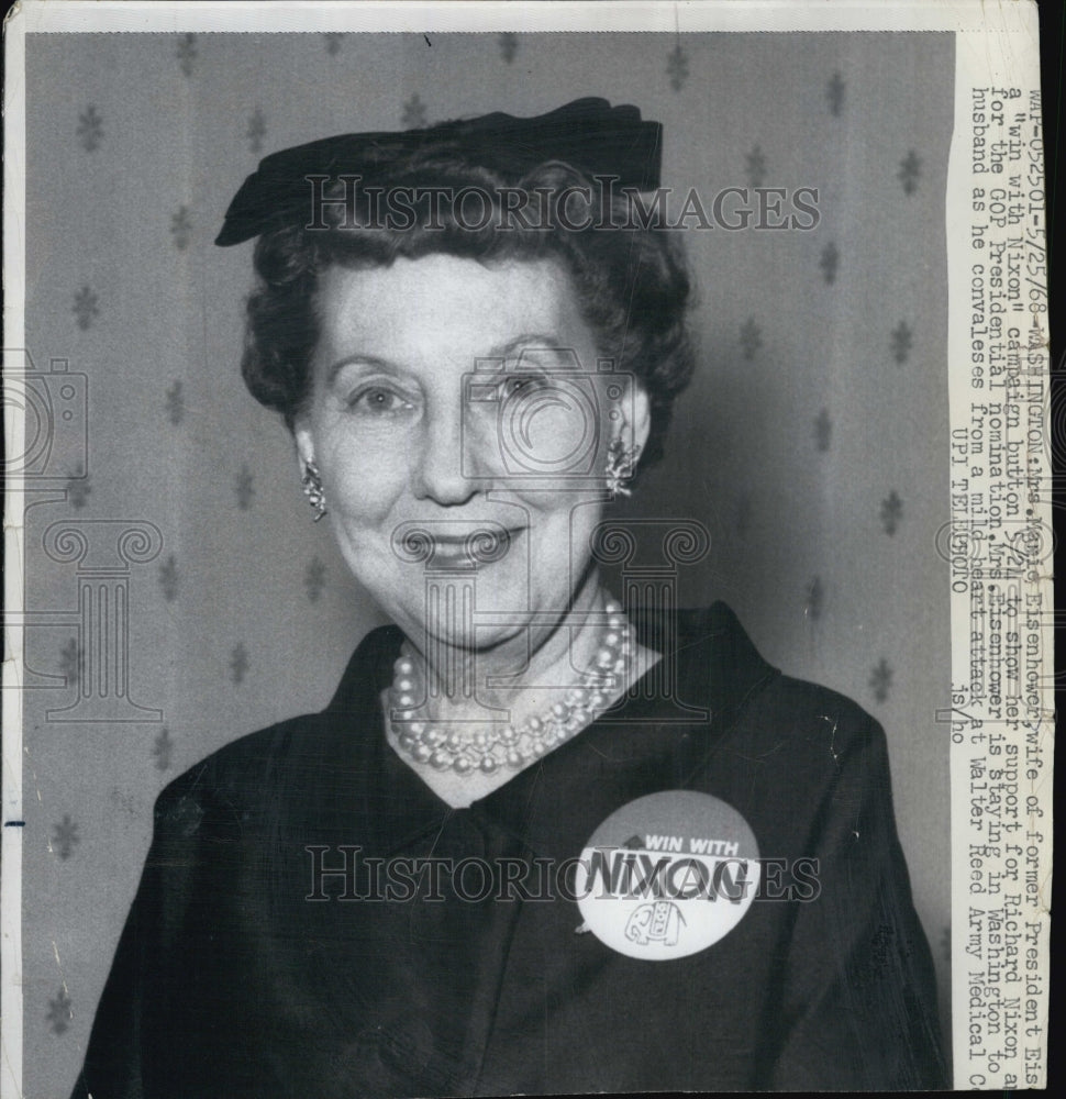 1968 Press Photo Mrs. Mamie Eisenhower, wife of former U.S. President. - Historic Images