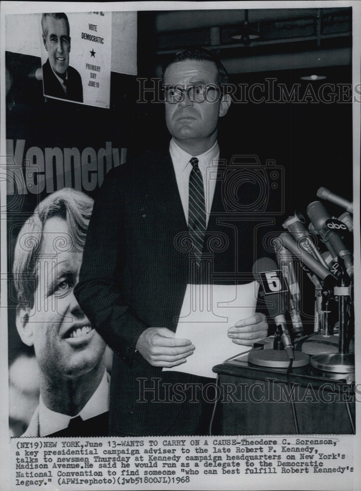 1968 Press Photo Presidential Advisor Theodore Sorenson - Historic Images