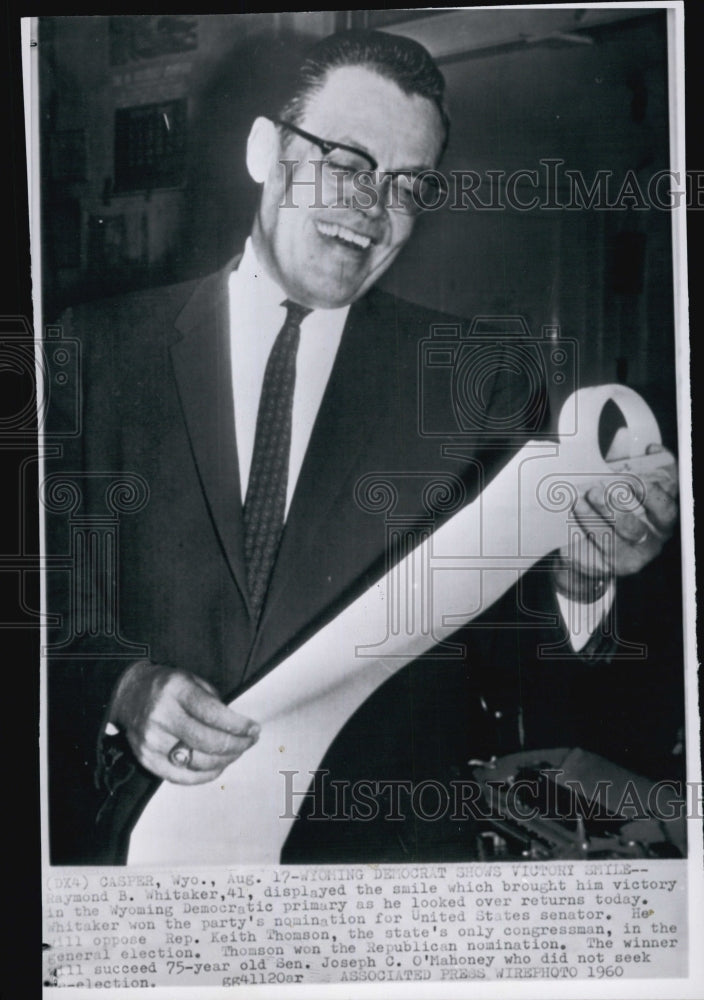 1960 Press Photo Raymond Whitaker Winning Democratic Primary - Historic Images